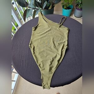 Olive Green One Shoulder Bodysuit with Snap Closure